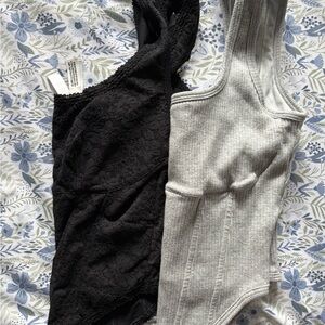 PINK Victoria's Secret Black and Gray Bodysuits